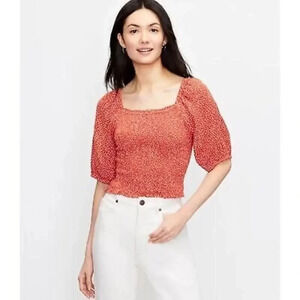 NWT LOFT Polka Dot Smocked Puff Sleeve Blouse Top - Summer Square Neck